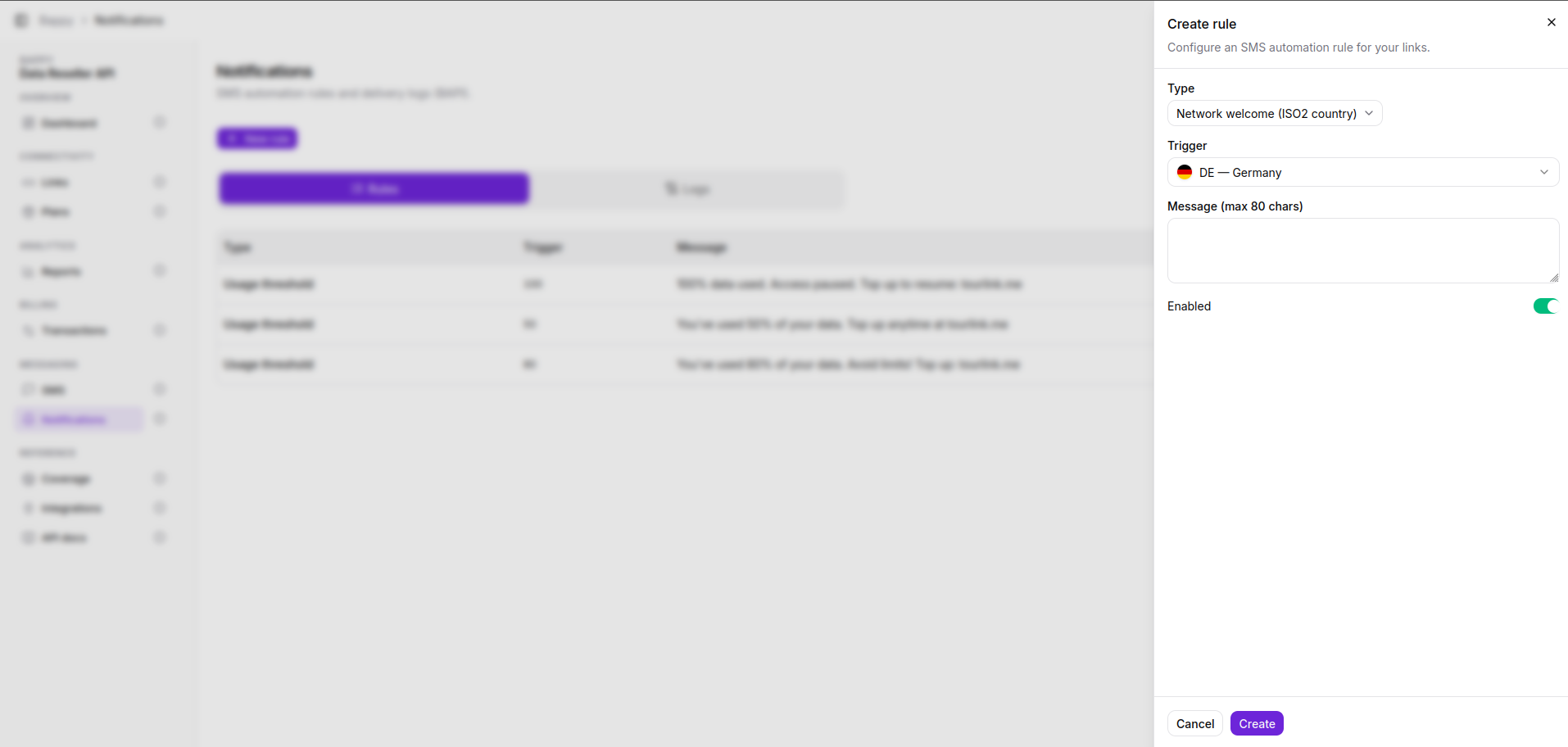 Bappy notification automation rules in OmaxTelecom Console